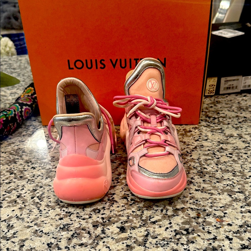 Louis Vuitton Pink and Silver Athletic Shoes